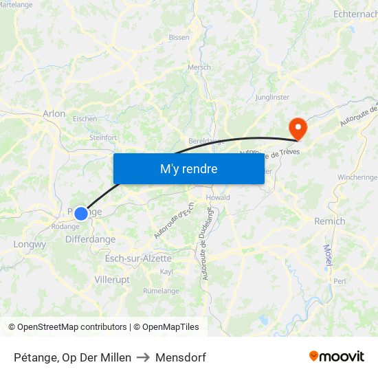 Pétange, Op Der Millen to Mensdorf map