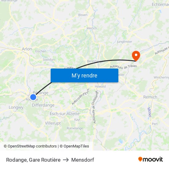 Rodange, Gare Routière to Mensdorf map