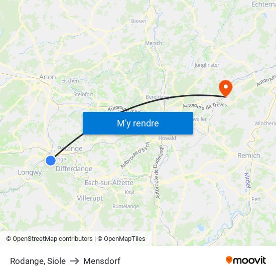Rodange, Siole to Mensdorf map
