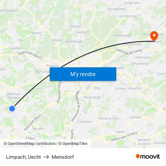 Limpach, Uecht to Mensdorf map