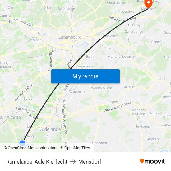 Rumelange, Aale Kierfecht to Mensdorf map