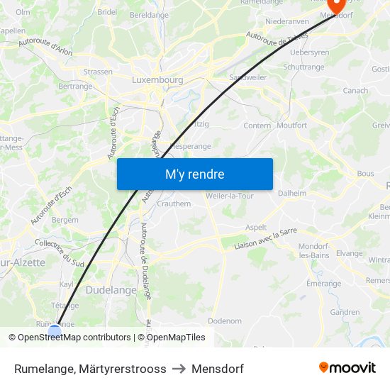 Rumelange, Märtyrerstrooss to Mensdorf map