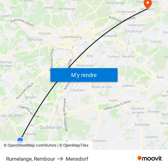 Rumelange, Rembour to Mensdorf map