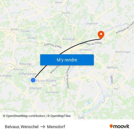 Belvaux, Wenschel to Mensdorf map