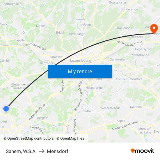Sanem, W.S.A. to Mensdorf map