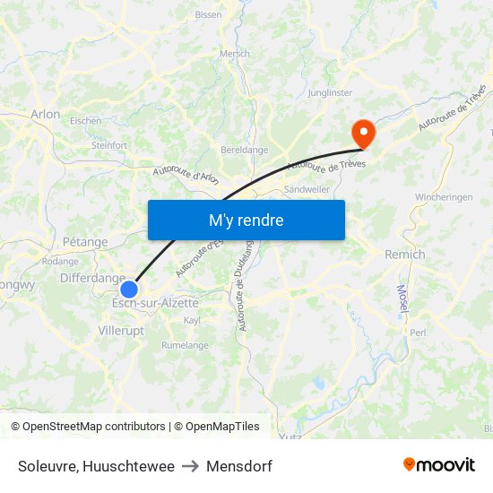Soleuvre, Huuschtewee to Mensdorf map