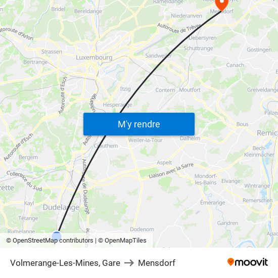 Volmerange-Les-Mines, Gare to Mensdorf map