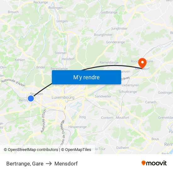 Bertrange, Gare to Mensdorf map