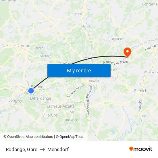 Rodange, Gare to Mensdorf map