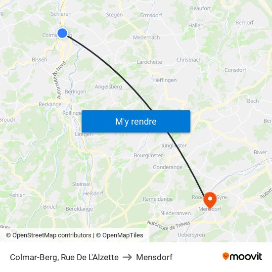 Colmar-Berg, Rue De L'Alzette to Mensdorf map