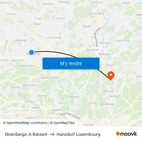 Noerdange, A Batzent to Hunsdorf Luxembourg map