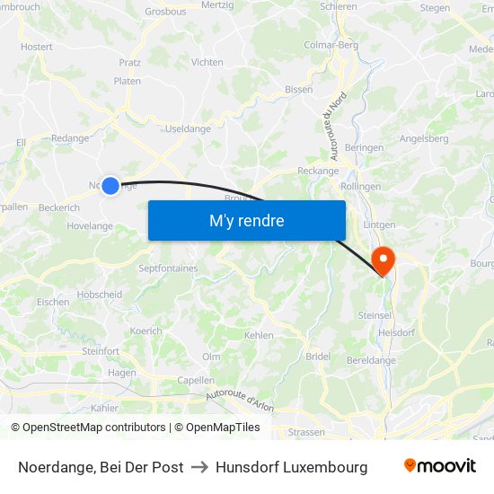 Noerdange, Bei Der Post to Hunsdorf Luxembourg map