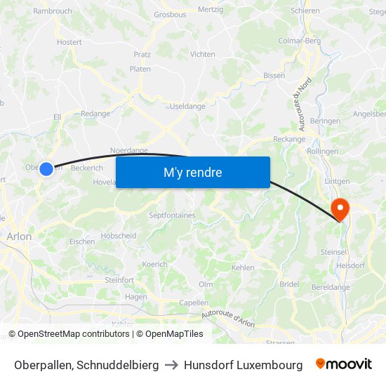 Oberpallen, Schnuddelbierg to Hunsdorf Luxembourg map