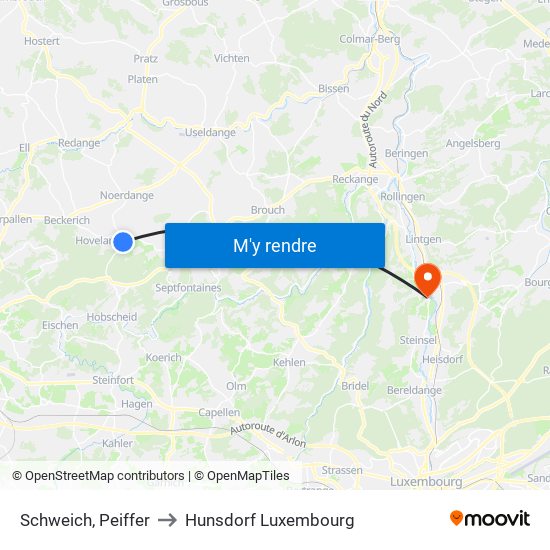 Schweich, Peiffer to Hunsdorf Luxembourg map