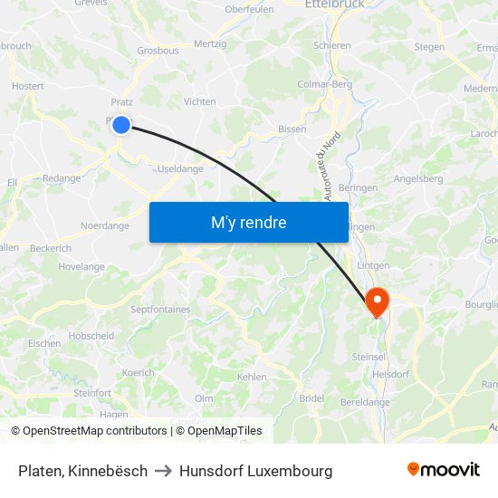 Platen, Kinnebësch to Hunsdorf Luxembourg map