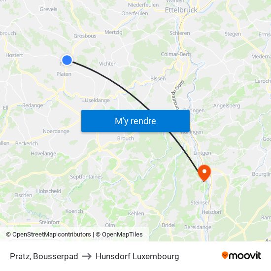 Pratz, Bousserpad to Hunsdorf Luxembourg map