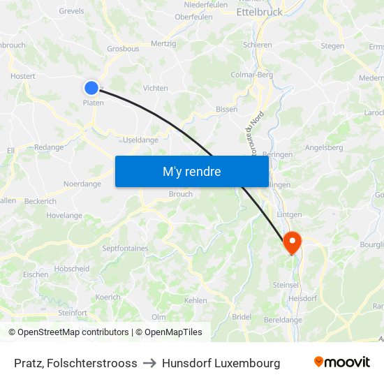 Pratz, Folschterstrooss to Hunsdorf Luxembourg map