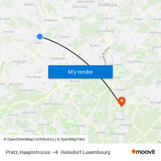 Pratz, Haaptstrooss to Hunsdorf Luxembourg map