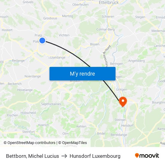 Bettborn, Michel Lucius to Hunsdorf Luxembourg map