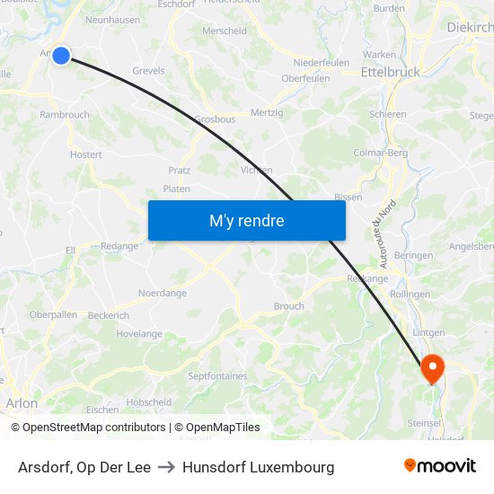 Arsdorf, Op Der Lee to Hunsdorf Luxembourg map