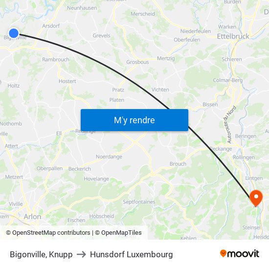 Bigonville, Knupp to Hunsdorf Luxembourg map