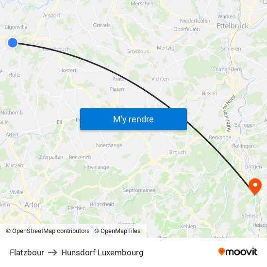 Flatzbour to Hunsdorf Luxembourg map