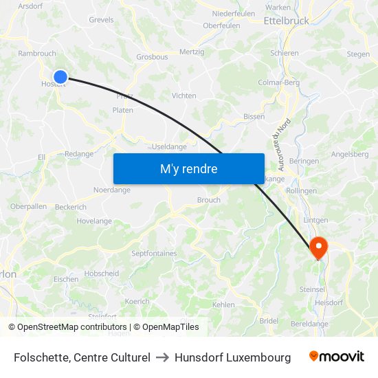 Folschette, Centre Culturel to Hunsdorf Luxembourg map