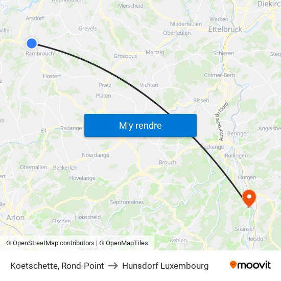 Koetschette, Rond-Point to Hunsdorf Luxembourg map