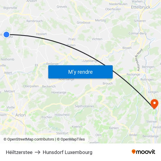 Héiltzerstee to Hunsdorf Luxembourg map