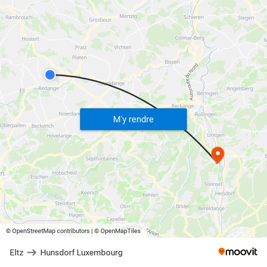 Eltz to Hunsdorf Luxembourg map