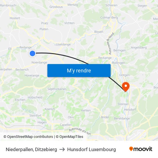 Niederpallen, Ditzebierg to Hunsdorf Luxembourg map