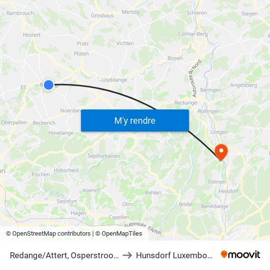 Redange/Attert, Osperstrooss to Hunsdorf Luxembourg map