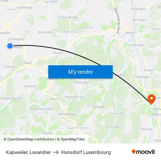 Kapweiler, Lavandier to Hunsdorf Luxembourg map