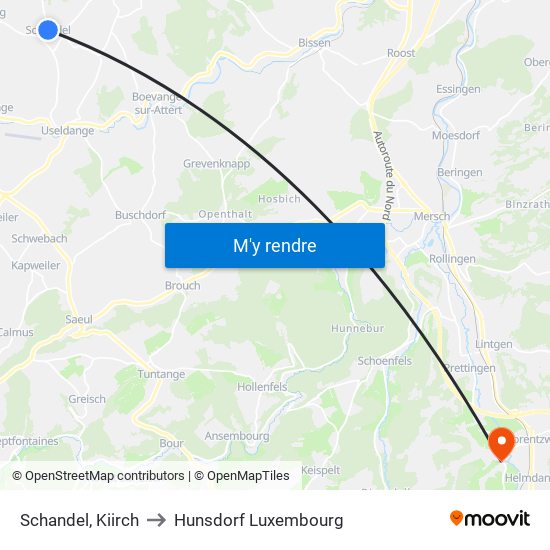 Schandel, Kiirch to Hunsdorf Luxembourg map