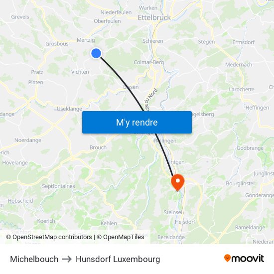 Michelbouch to Hunsdorf Luxembourg map