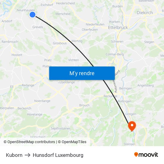 Kuborn to Hunsdorf Luxembourg map