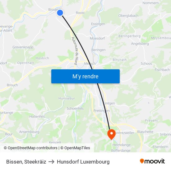 Bissen, Steekräiz to Hunsdorf Luxembourg map