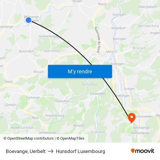 Boevange, Uerbelt to Hunsdorf Luxembourg map