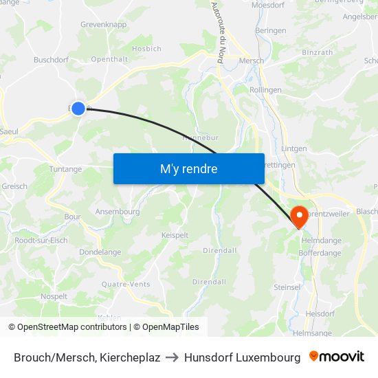 Brouch/Mersch, Kiercheplaz to Hunsdorf Luxembourg map