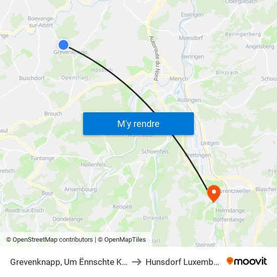 Grevenknapp, Um Ënnschte Knapp to Hunsdorf Luxembourg map