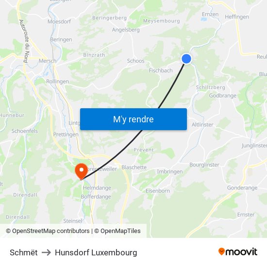 Schmët to Hunsdorf Luxembourg map