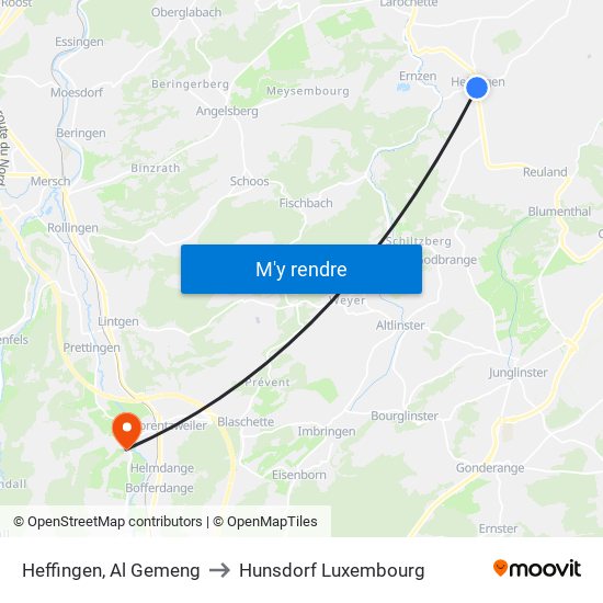 Heffingen, Al Gemeng to Hunsdorf Luxembourg map