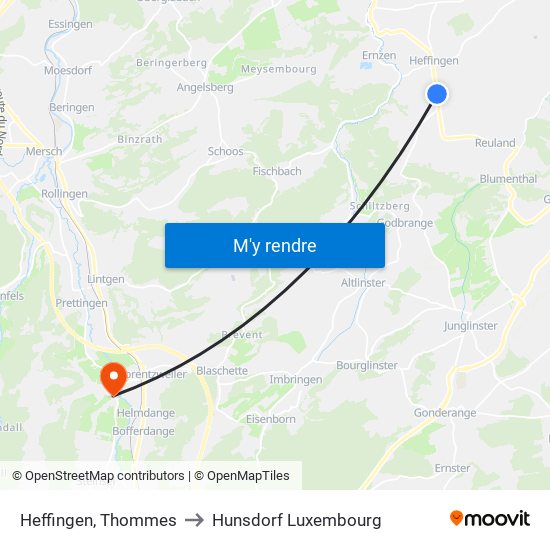 Heffingen, Thommes to Hunsdorf Luxembourg map