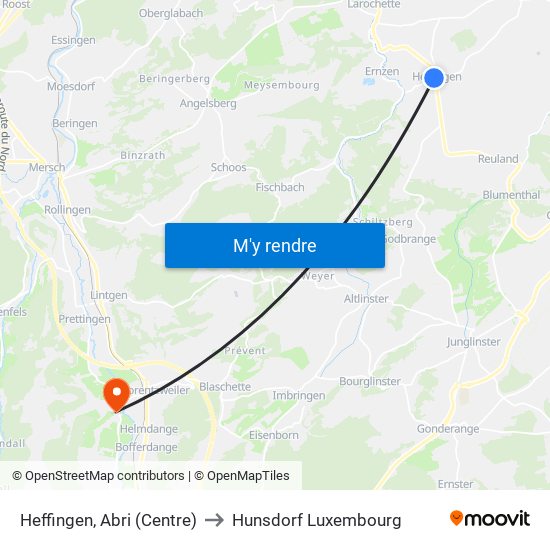 Heffingen, Abri (Centre) to Hunsdorf Luxembourg map