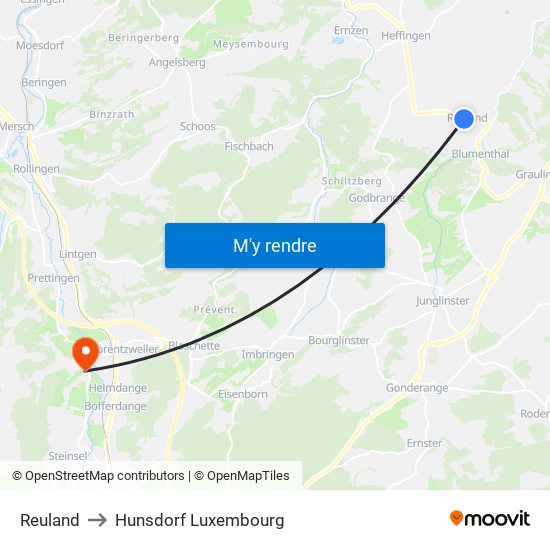 Reuland to Hunsdorf Luxembourg map