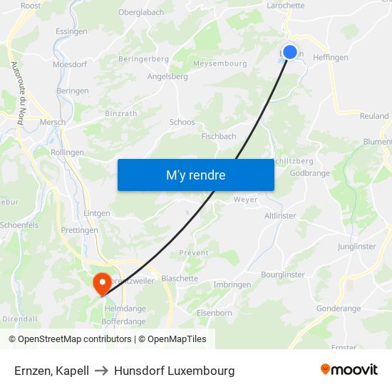 Ernzen, Kapell to Hunsdorf Luxembourg map