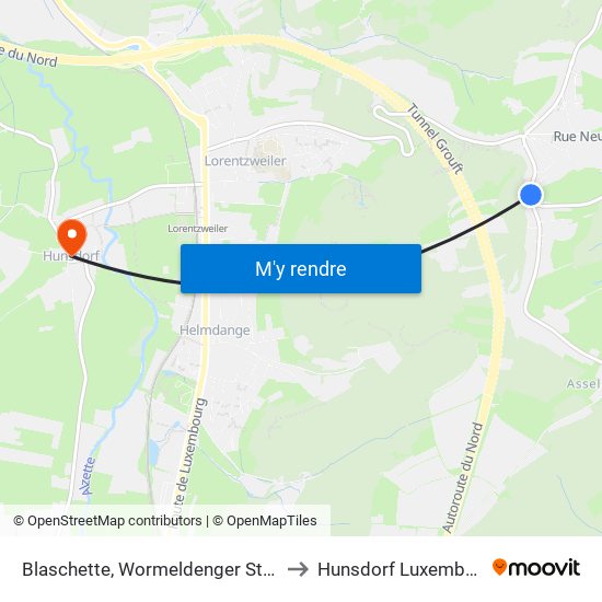 Blaschette, Wormeldenger Strooss to Hunsdorf Luxembourg map