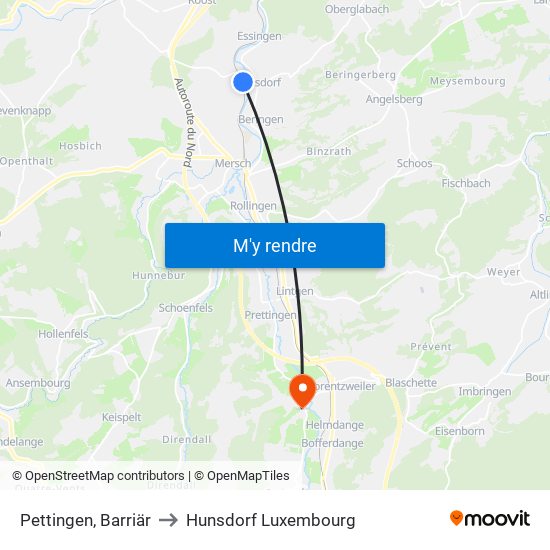 Pettingen, Barriär to Hunsdorf Luxembourg map