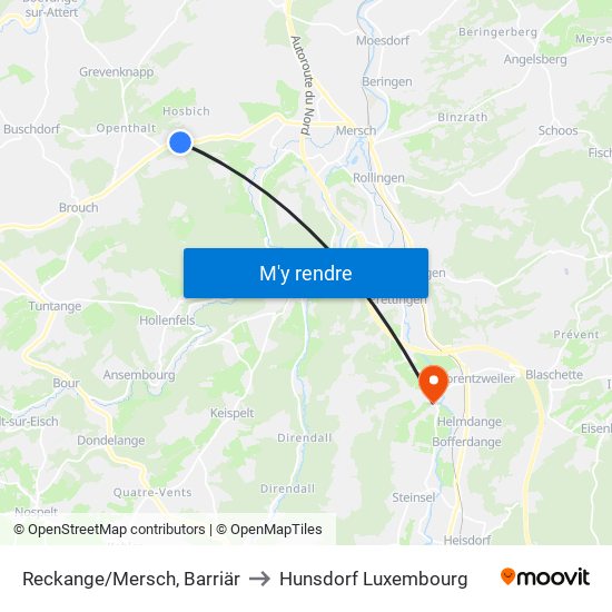 Reckange/Mersch, Barriär to Hunsdorf Luxembourg map