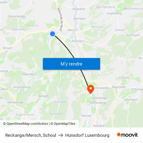 Reckange/Mersch, Schoul to Hunsdorf Luxembourg map